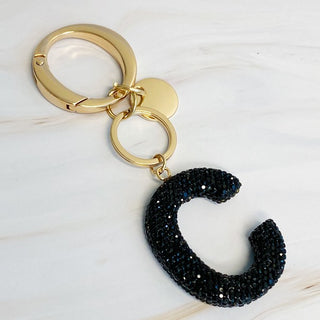 It Girl Glam Initial Key Chain - Black Diamonds - 1985 the VAULT Boutique