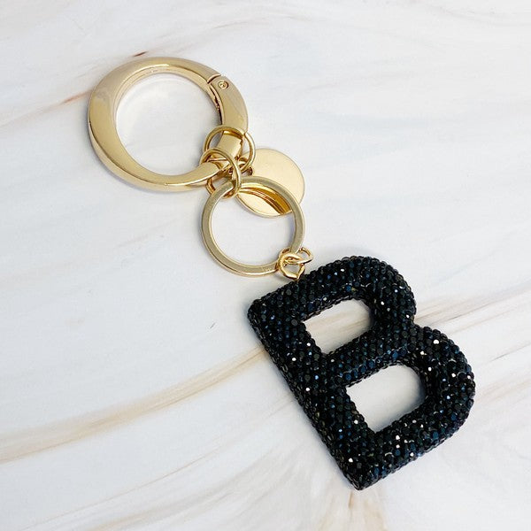 It Girl Glam Initial Key Chain - Black Diamonds