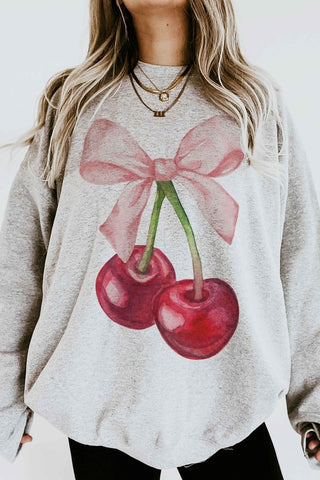 CHERRY BOW COQUETTE GRAPHIC SWEATSHIRT