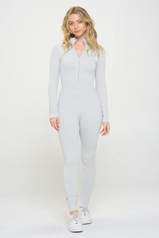 Ribbed Knit Jumpsuit Long Sleeve Zip-up - 1985 the VAULT Boutique