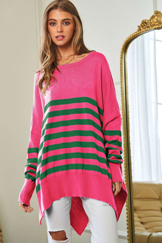 Multi Striped Elbow Patch Loose Fit Sweater Top - 1985 the VAULT Boutique