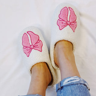 Pink Lounge Bow Cozy Slippers - 1985 the VAULT Boutique