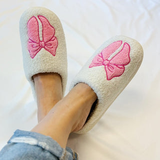 Pink Lounge Bow Cozy Slippers - 1985 the VAULT Boutique