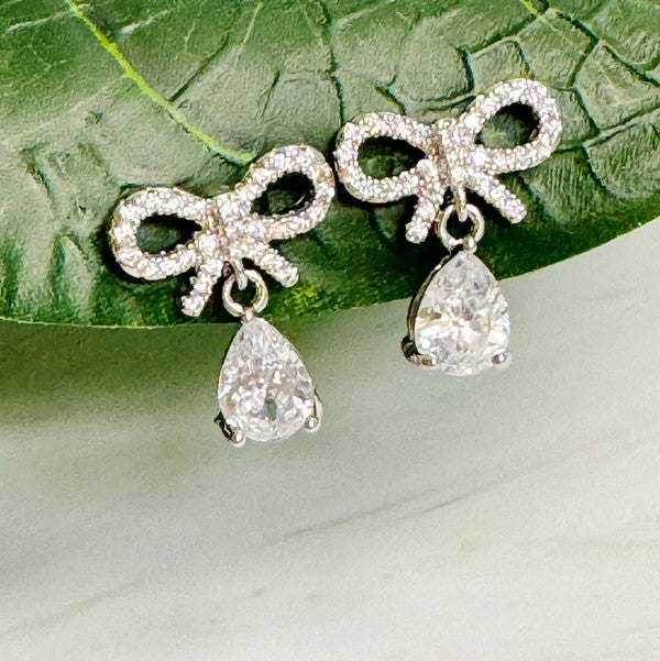 Sparkly Bow Teardrop Earrings - 1985 the VAULT Boutique