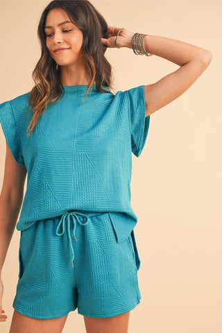 Textured Ruffle Split Top and Drawstring Shorts - 1985 the VAULT Boutique