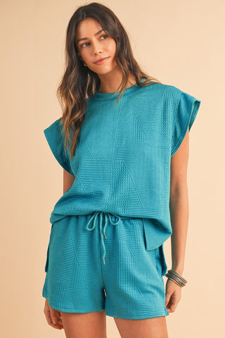 Textured Ruffle Split Top and Drawstring Shorts - 1985 the VAULT Boutique