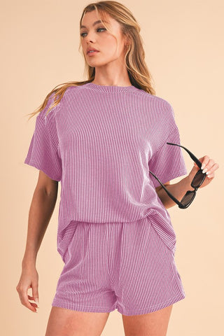 Ribbed Textured Knit Loose Fit Tee and Shorts Set - 1985 the VAULT Boutique