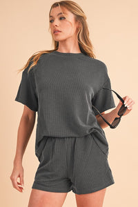 Ribbed Textured Knit Loose Fit Tee and Shorts Set - 1985 the VAULT Boutique