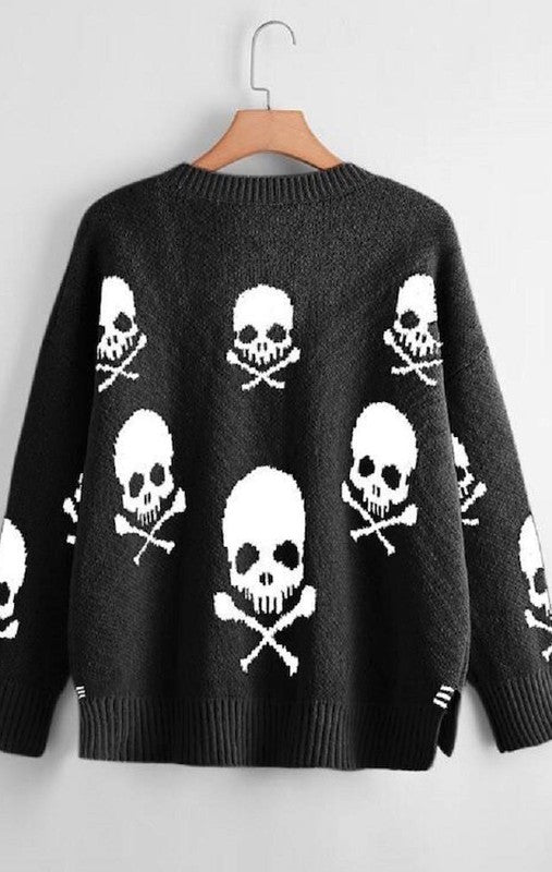 Skull V-neck Sweater - 1985 the VAULT Boutique