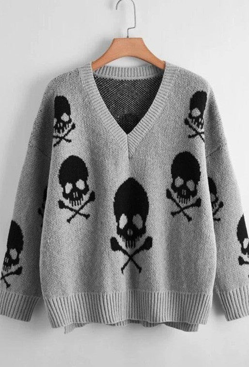 Skull V-neck Sweater - 1985 the VAULT Boutique