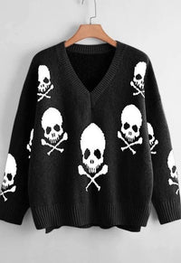 Skull V-neck Sweater - 1985 the VAULT Boutique