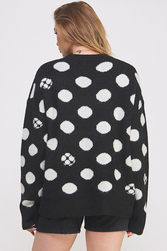 POLKA DOT/SOCCER BALL LONG SLEEVE KNIT SWEATER - 1985 the VAULT Boutique