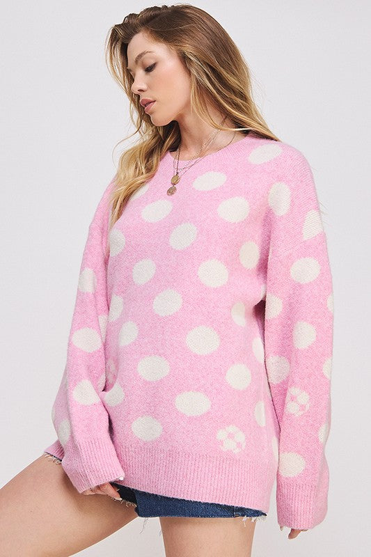 POLKA DOT/SOCCER BALL LONG SLEEVE KNIT SWEATER - 1985 the VAULT Boutique