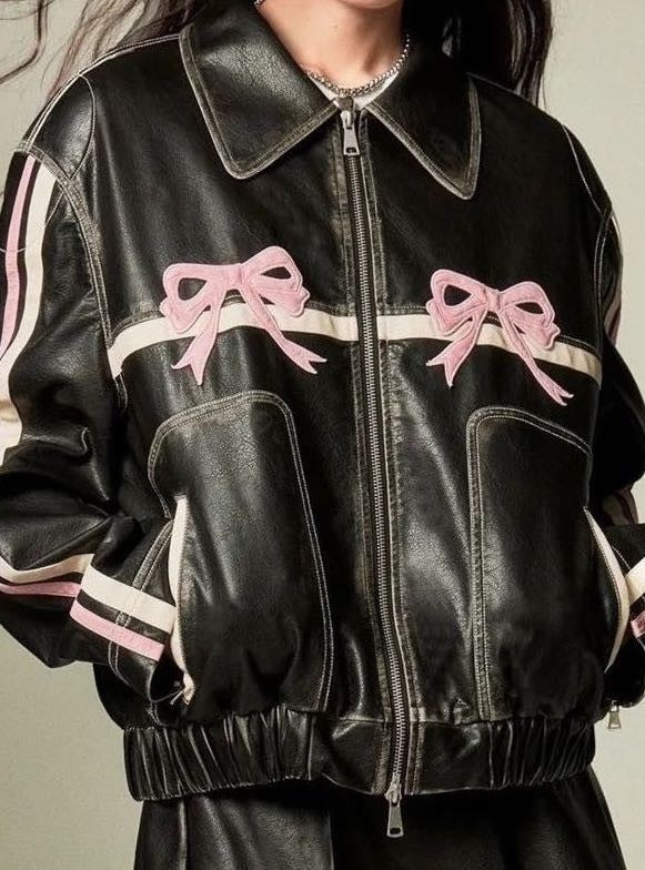 Faux Leather Bow Biker Jacket - 1985 the VAULT Boutique