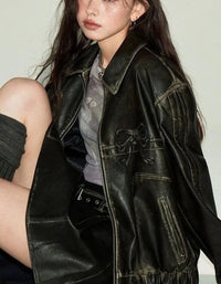 Faux Leather Bow Biker Jacket - 1985 the VAULT Boutique