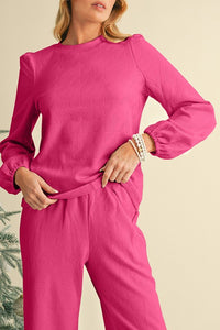 Textured Puff Sleeve Top and Pants Set - 1985 the VAULT Boutique