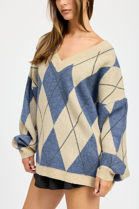 OVERSIZED ARGYLE SWEATER - 1985 the VAULT Boutique