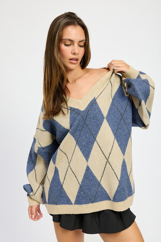 OVERSIZED ARGYLE SWEATER - 1985 the VAULT Boutique