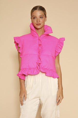 Cropped Ruffle Puffer Vest - 1985 the VAULT Boutique