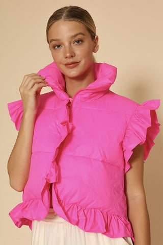 Cropped Ruffle Puffer Vest - 1985 the VAULT Boutique