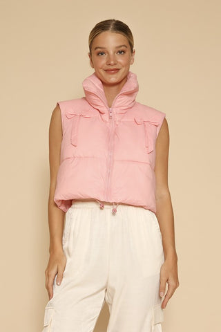 Bow Cropped Puffer Vest - 1985 the VAULT Boutique