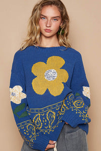 POL Flower Lace Patch Long Sleeve Sweater - 1985 the VAULT Boutique