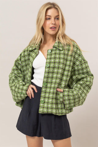 HYFVE Tweed Plaid Button Up Collared Neck Jacket - 1985 the VAULT Boutique