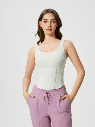 Millennia Round Neck Wide Strap Active Tank with Detachable Chest Pads - 1985 the VAULT Boutique