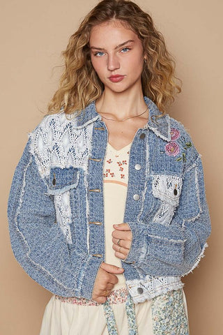 POL Crochet Patch Embroidered Button Up Jacket - 1985 the VAULT Boutique