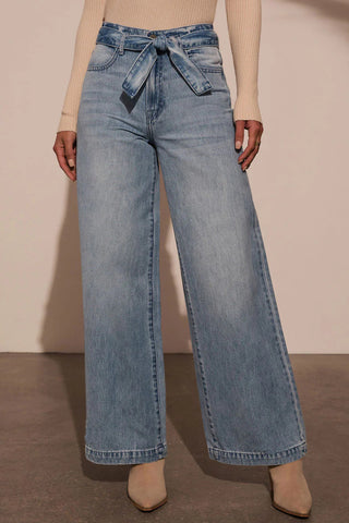 Tied Wide Leg Jeans with Pockets - 1985 the VAULT Boutique