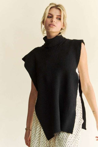 Davi & Dani Side Split Turtleneck Sleeveless Knit Top - 1985 the VAULT Boutique