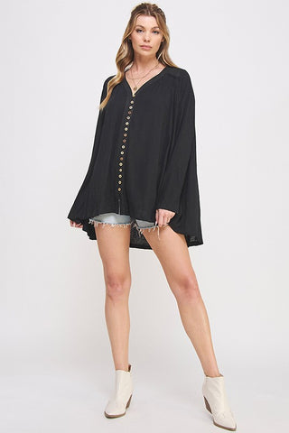 LONG SLEEVE V-NECK OVERSIZED BUTTON DOWN TUNIC - 1985 the VAULT Boutique