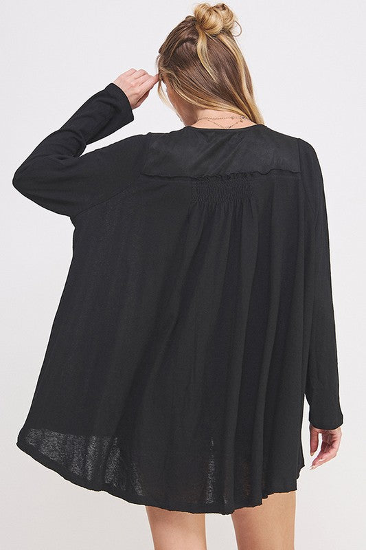 LONG SLEEVE V-NECK OVERSIZED BUTTON DOWN TUNIC - 1985 the VAULT Boutique