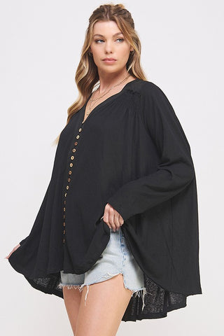 LONG SLEEVE V-NECK OVERSIZED BUTTON DOWN TUNIC - 1985 the VAULT Boutique