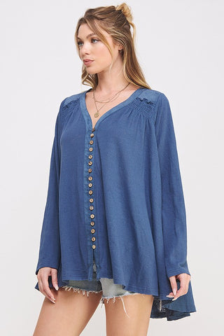 LONG SLEEVE V-NECK OVERSIZED BUTTON DOWN TUNIC - 1985 the VAULT Boutique