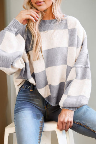 Plaid Exposed Seam Bishop Sleeve Sweater - 1985 the VAULT Boutique