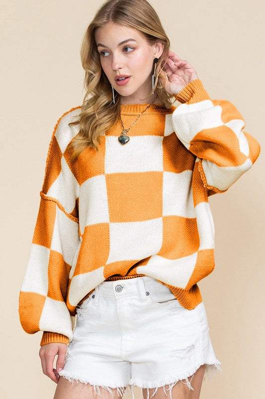 Plaid Exposed Seam Bishop Sleeve Sweater - 1985 the VAULT Boutique