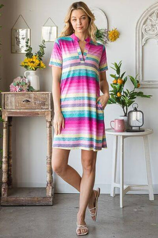 Heimish Full Size Striped Short Sleeve Mini Tee Dress Plus Size - 1985 the VAULT Boutique