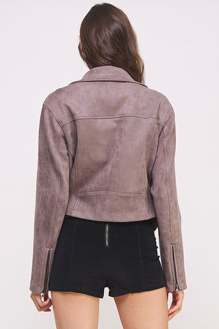 BELTED LONG SLEEVE ZIPPERED SUEDE MOTO JACKET - 1985 the VAULT Boutique