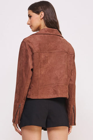 BELTED LONG SLEEVE ZIPPERED SUEDE MOTO JACKET - 1985 the VAULT Boutique