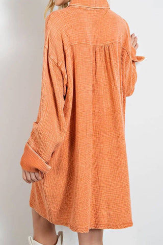 Pocketed Button Up Long Sleeve Shirt Dress - 1985 the VAULT Boutique