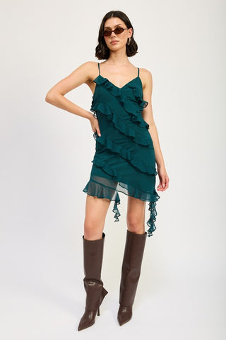 ASYMMETRICAL RUFFLE MINI DRESS - 1985 the VAULT Boutique