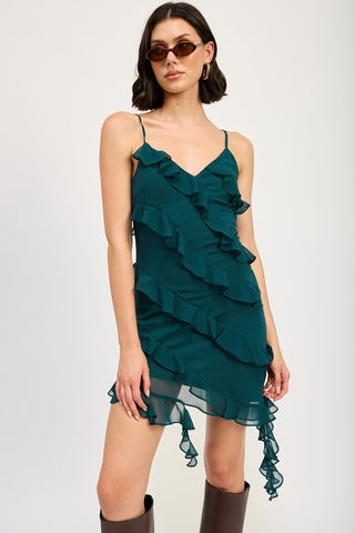 ASYMMETRICAL RUFFLE MINI DRESS - 1985 the VAULT Boutique