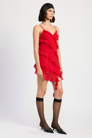 ASYMMETRICAL RUFFLE MINI DRESS - 1985 the VAULT Boutique