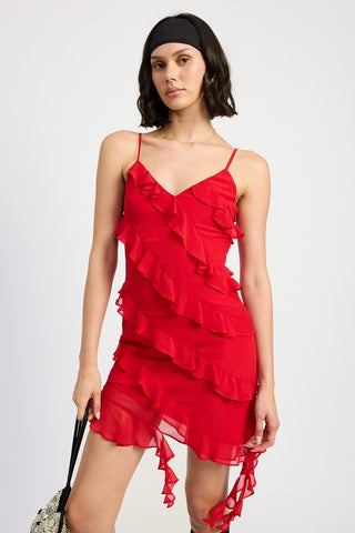 ASYMMETRICAL RUFFLE MINI DRESS - 1985 the VAULT Boutique