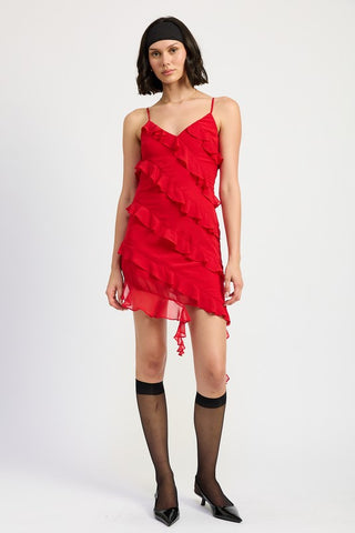 ASYMMETRICAL RUFFLE MINI DRESS - 1985 the VAULT Boutique