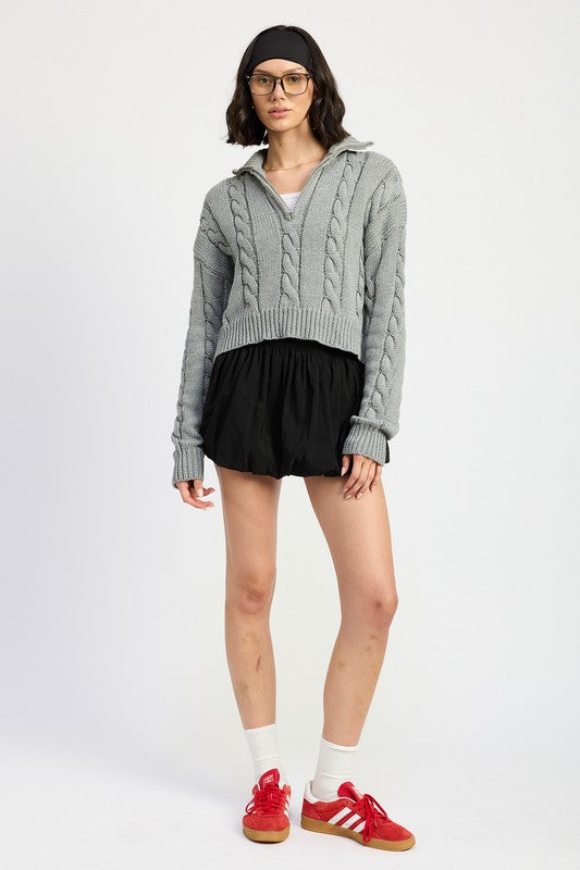 CABLE KNIT SWEATER WITH HALF ZIP - 1985 the VAULT Boutique