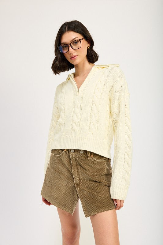 CABLE KNIT SWEATER WITH HALF ZIP - 1985 the VAULT Boutique