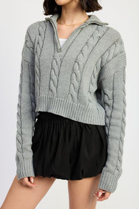 CABLE KNIT SWEATER WITH HALF ZIP - 1985 the VAULT Boutique