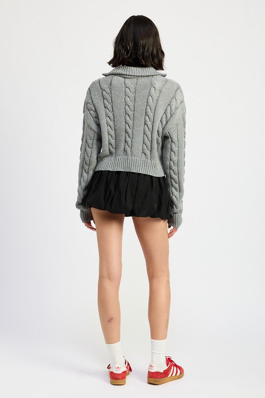 CABLE KNIT SWEATER WITH HALF ZIP - 1985 the VAULT Boutique